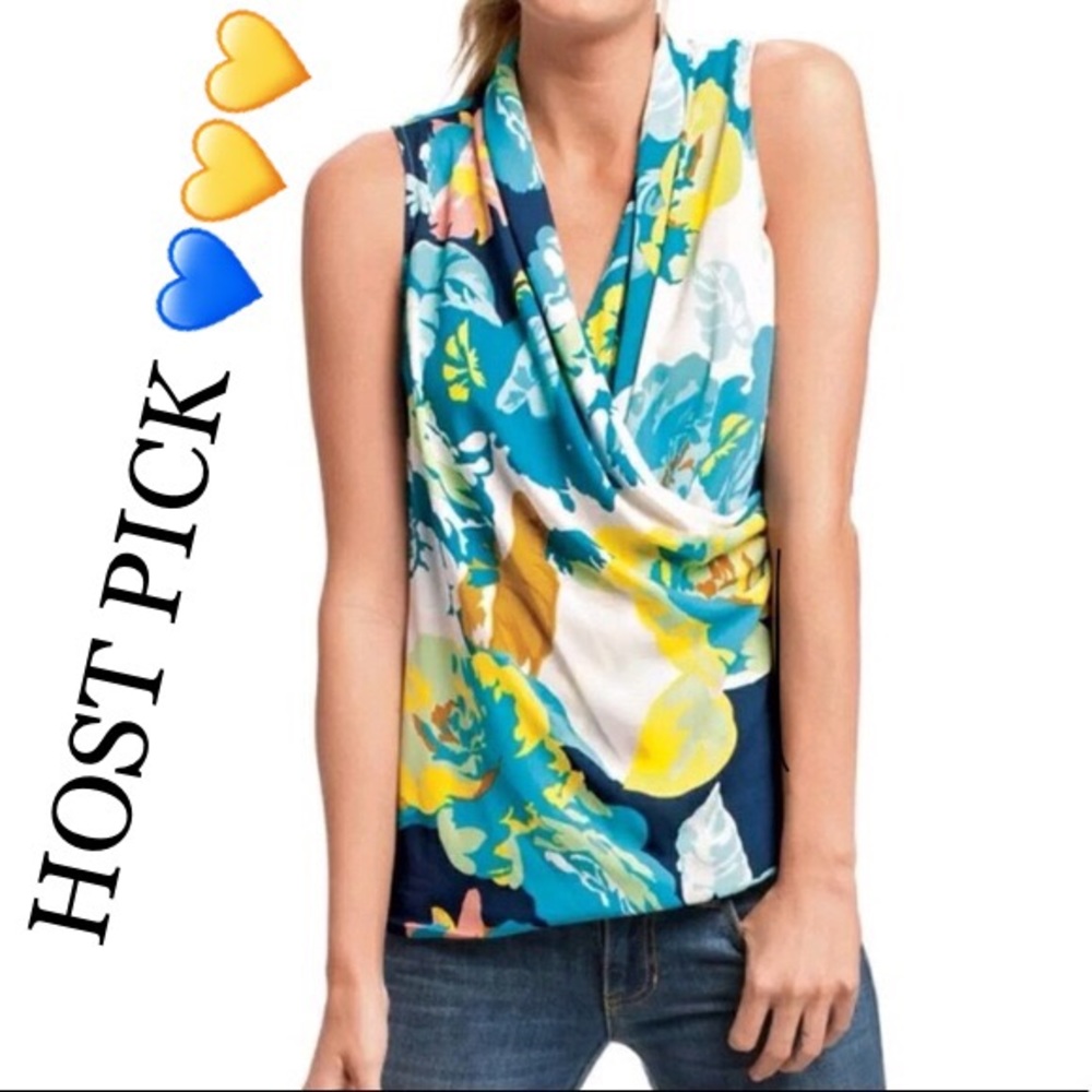 CAbi 741 Spring Blossom Floral Faux Wrap Top